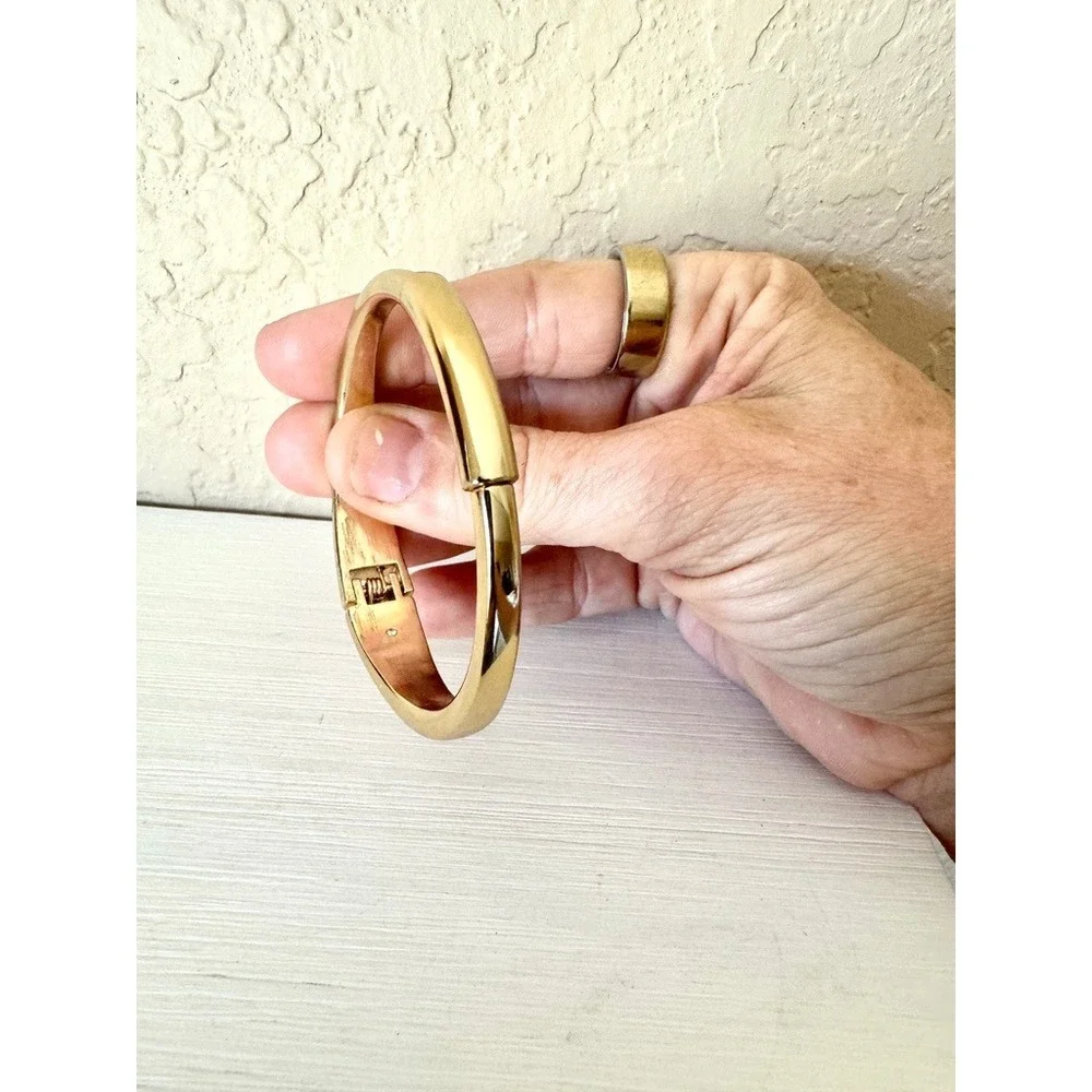 Gold‎ Tone Hinged Bangle Bracelet Tubular Minimalist Stackable 7
